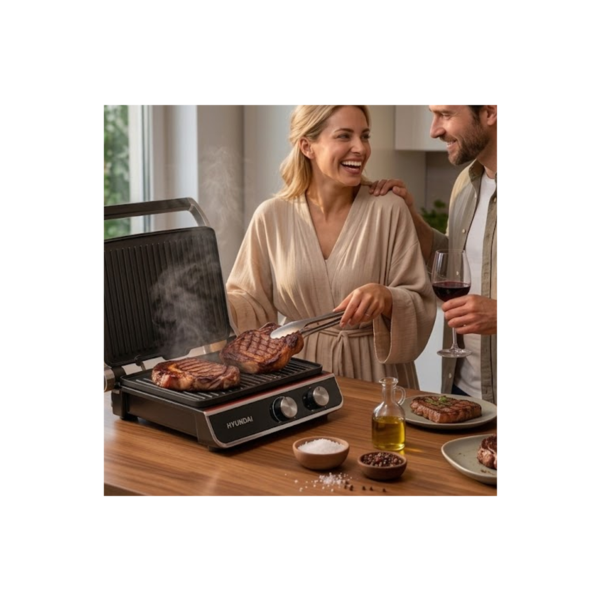 Hyundai 4-Slice Press Grill - Detachable Non-Stick Coating Grill Plate - 2000W