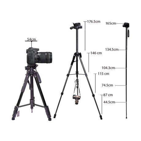Jmary KP-2264 Professional Aluminium Tripod Monopod for All DSLR Cameras - Black - ASIS