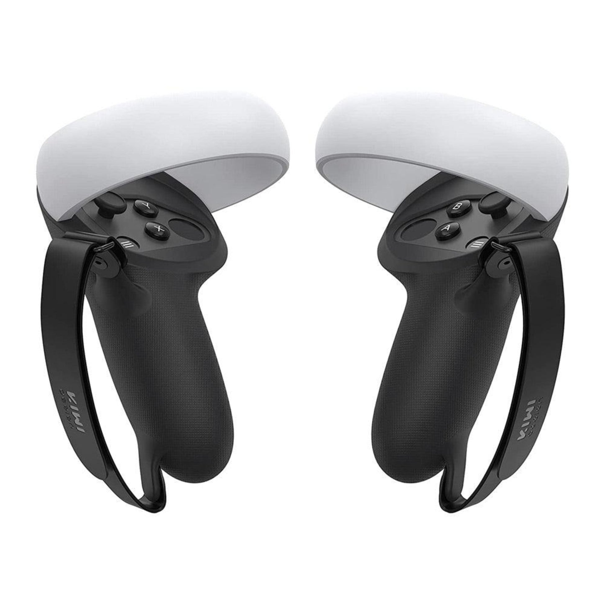 KIWI Design Silicone Grip Cover For Meta Oculus Quest 2 Accessories Protector With Knuckle Straps - Black & White ( AS-IS) - Zayoom