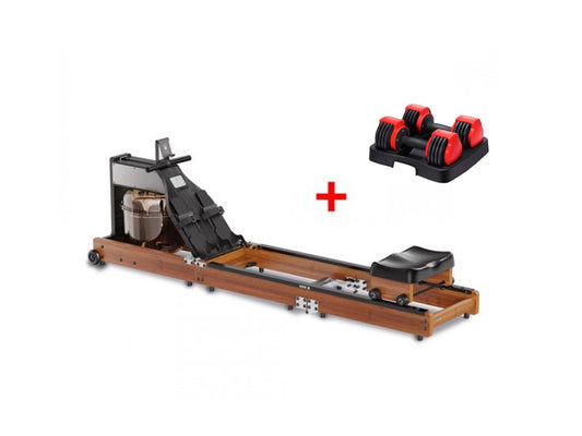 Kingsmith Foldable Water Rowing Machine - ‎Brown + Dumbell