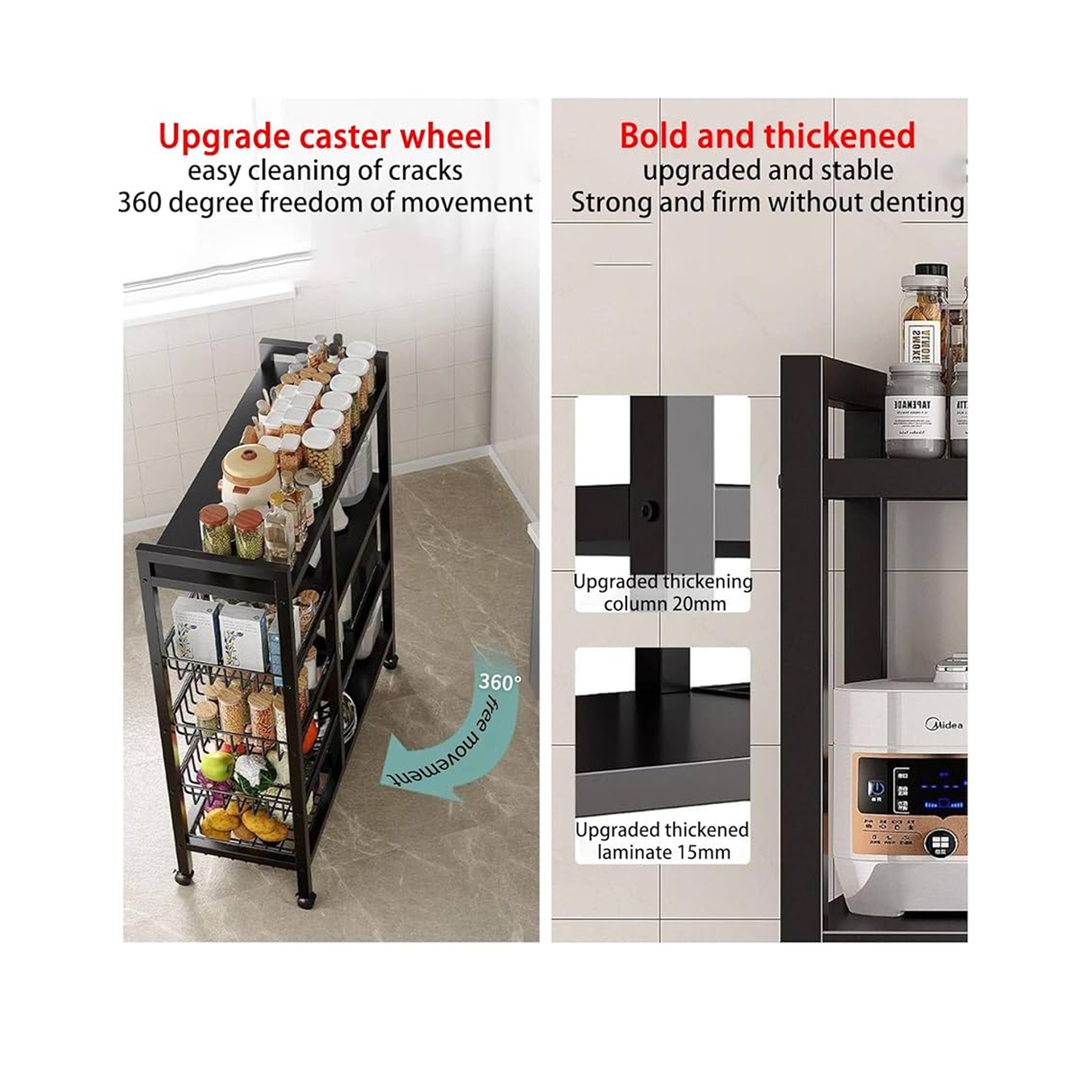 منظم رف للمطبخ مزوّد بعجلات و مقاوم للماء والصدأ