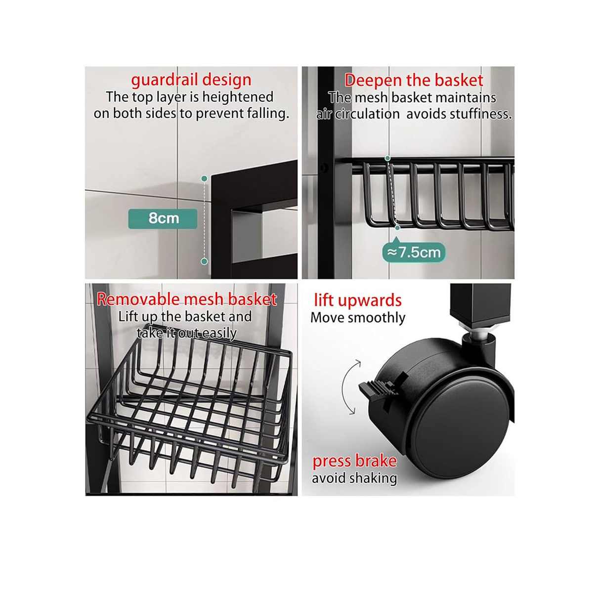 منظم رف للمطبخ مزوّد بعجلات و مقاوم للماء والصدأ