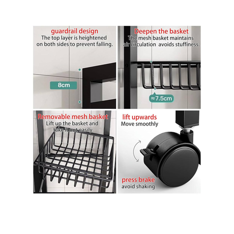 منظم رف للمطبخ مزوّد بعجلات و مقاوم للماء والصدأ