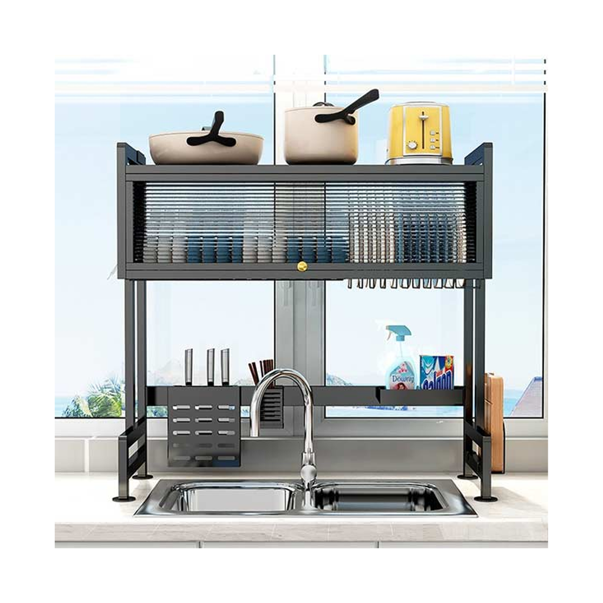 رف حوض المطبخ قابل للتعديل مع خزانة