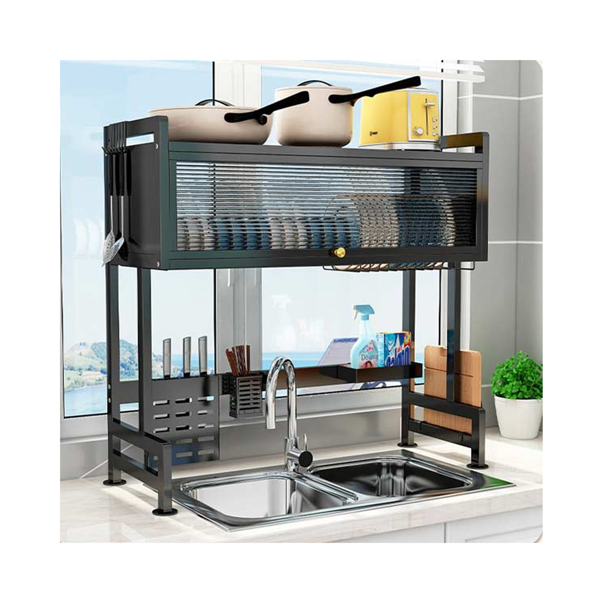 رف حوض المطبخ قابل للتعديل مع خزانة