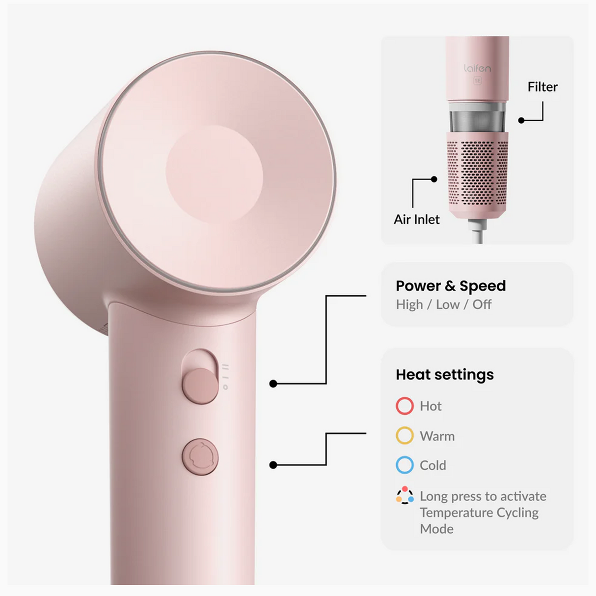 Laifen SE High speed hair dryer 1400W - Pink - Zayoom