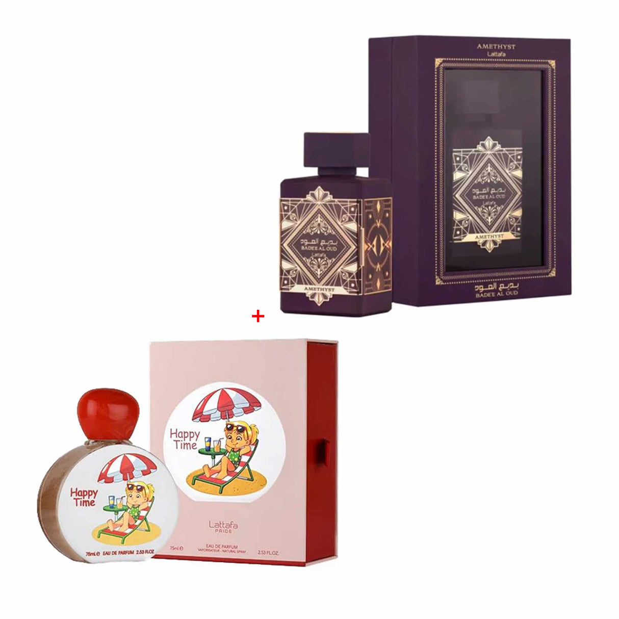 Lattafa Badee Al Oud Amethyst EDP Unisex 100Ml +Lattafa Happy Time For Kids EDP Sprays 75ML (Magical Collection)