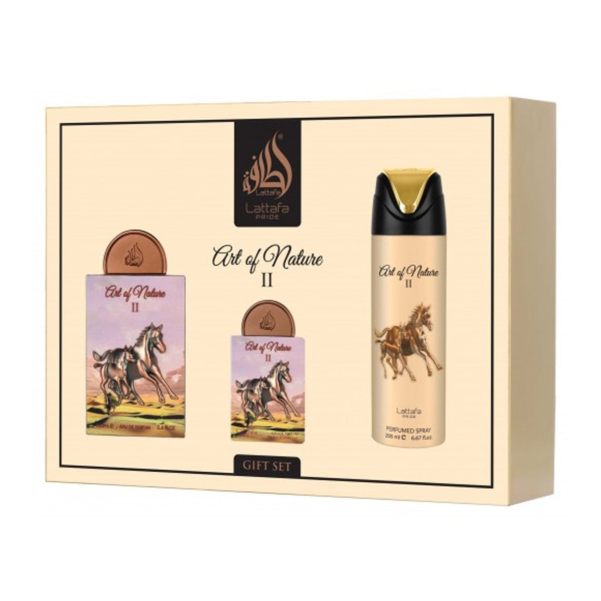 Lattafa 3Pcs Gift Set Pride Art Of Nature II EDP for Unisex 100Ml + EDP 20Ml + Deo 200Ml