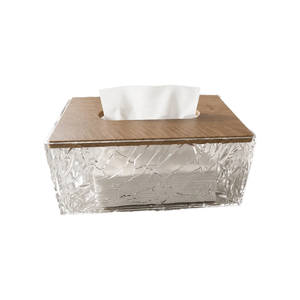 Luxury Acrylic Tissue Box Holder with Wooden Top & Crackle Design-K2852
