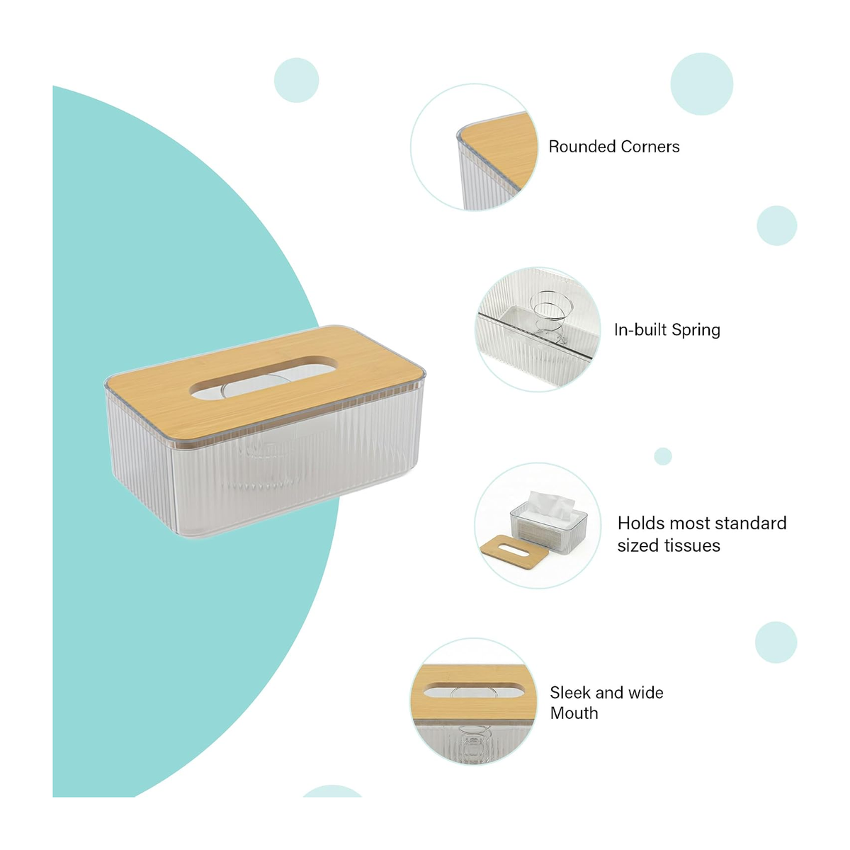 Vetra Acrylic Tissue Box Holder with Bamboo Lid - K2851