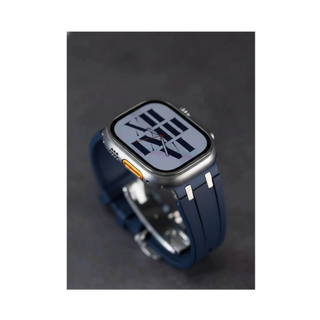 سوار مطاطي فاخر لساعة أبل ووتش - اي وتش - سيليكون ألترا 49 مم 44 مم 45 مم سوار رياضي مطاطي - أزرق