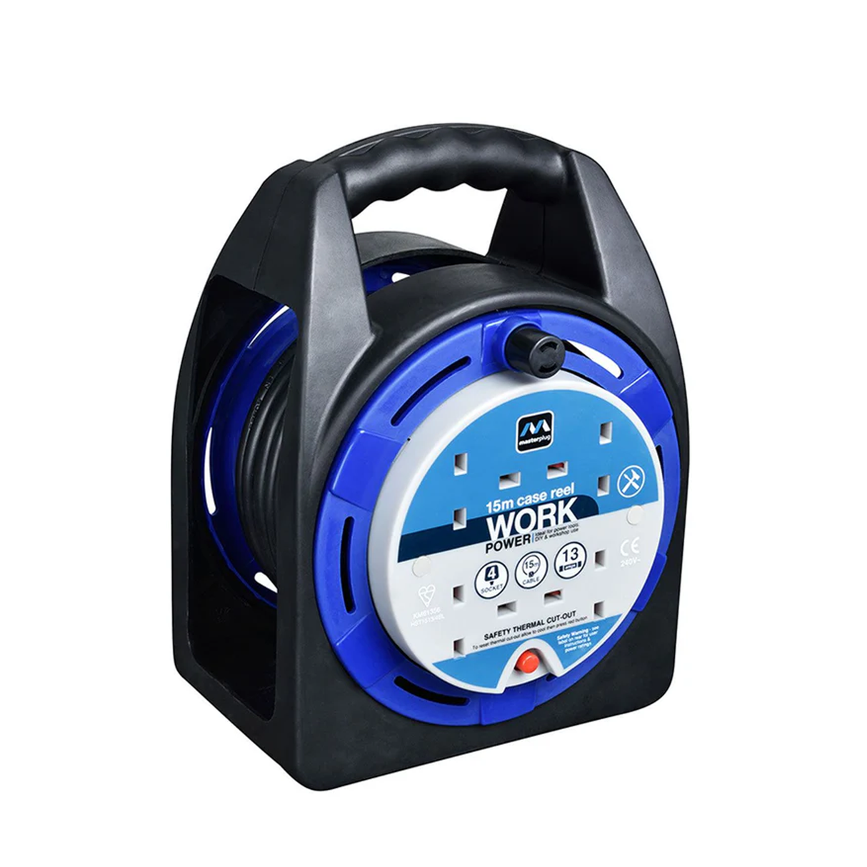 ماستربلج بكرة تمديد بقدرة 13 أمبير بطول 15 متر  - 4 منافذ - أزرق