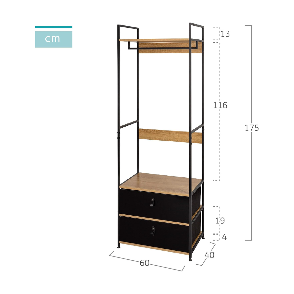 Max Open Wardrobe – Clothes Rack & Fabric Drawer Organizer - 60 × 40 × 175 cm