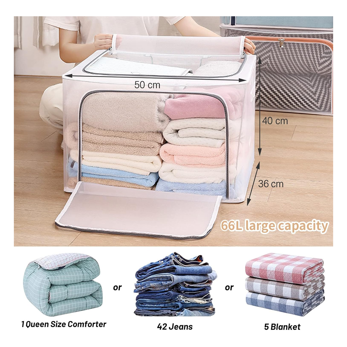 Clothes Organizer 60L (50×40×33 cm - Clear