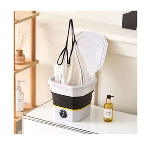 غسالة صغيرة قابلة للطي بتصميم مدمج للاستخدام المنزلي والخارجي - سعة 6.6 لتر - أسود