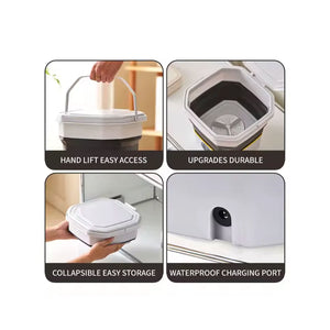 غسالة صغيرة قابلة للطي بتصميم مدمج للاستخدام المنزلي والخارجي - سعة 6.6 لتر - أسود