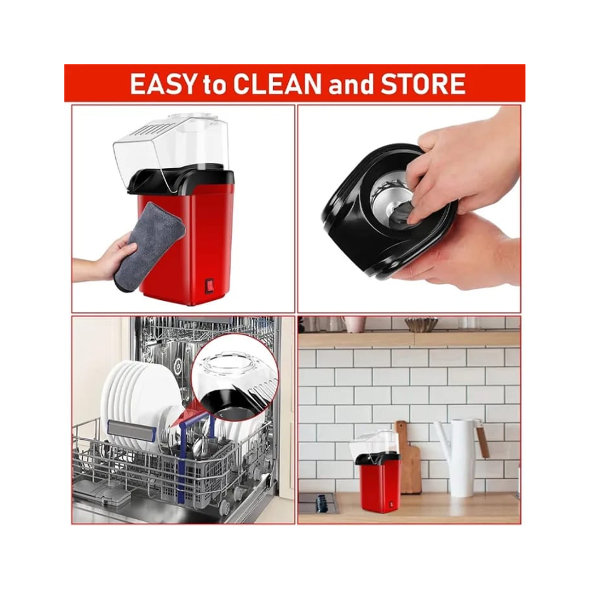 Mini Electric Popcorn Maker Machine Red/Black