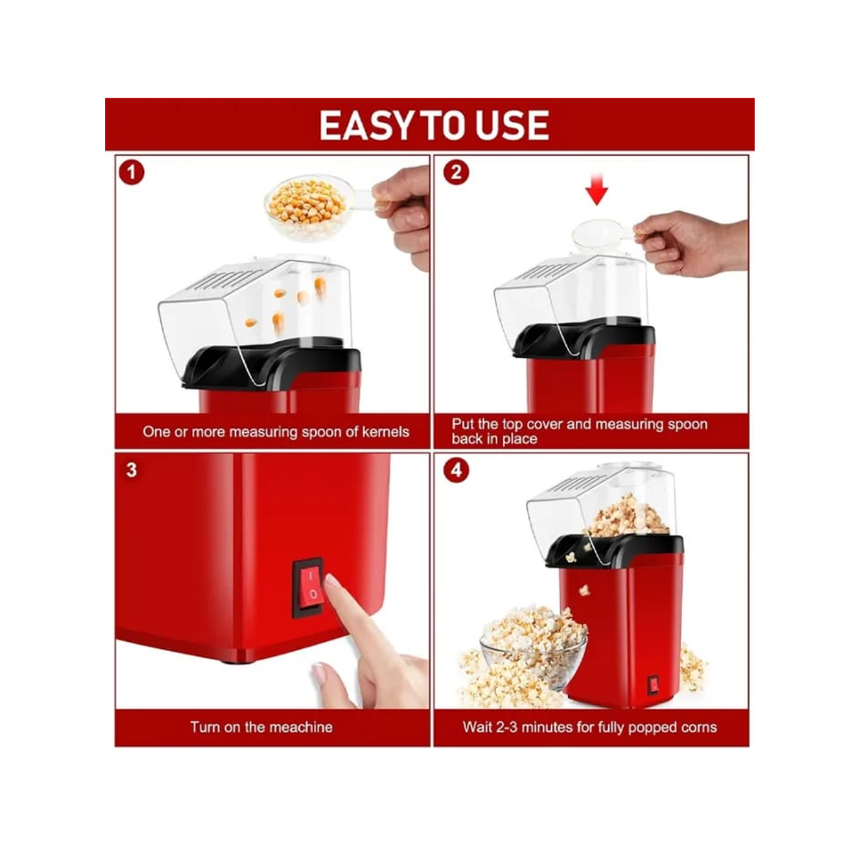 Mini Electric Popcorn Maker Machine Red/Black