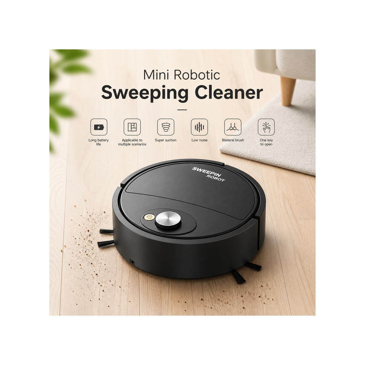 Mini Robotic Sweeping Cleaner – 3-in-1 Smart Cleaning Solution - Black