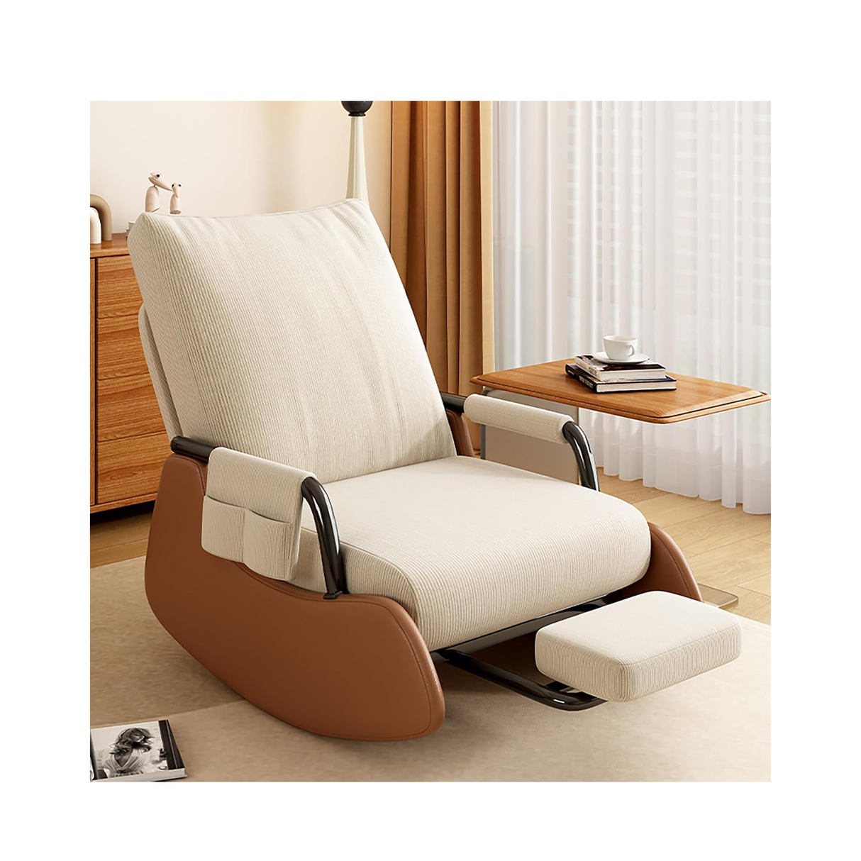 Modern Rocking Chair With Footstool - Glider Chair With Folding Foot Pad