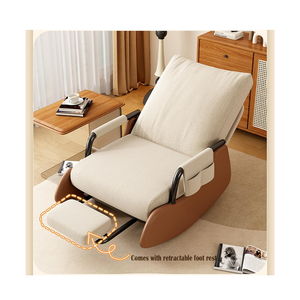 Modern Rocking Chair With Footstool - Glider Chair With Folding Foot Pad