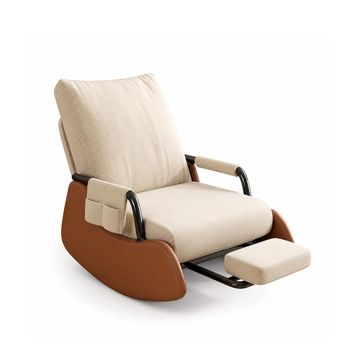 Modern Rocking Chair With Footstool - Glider Chair With Folding Foot Pad
