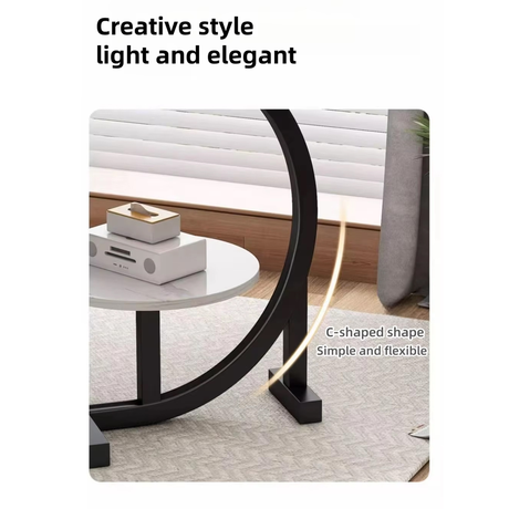 Modern Round 2-Tier C-Shaped Side Table for Living Room & Bedroom - Black (Damage Box)  - ( ASIS )