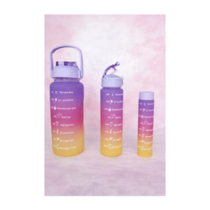 Motivational Water Bottle Set of 3pcs – 300ml - 900ml & 2000ml - Purple