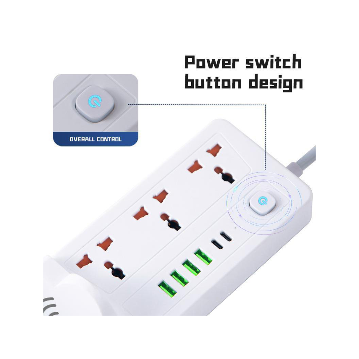 موزع طاقة متعدد الوظائف مع 3 مقابس كهربائية، 1 PD و5 مقابس يو اس بي