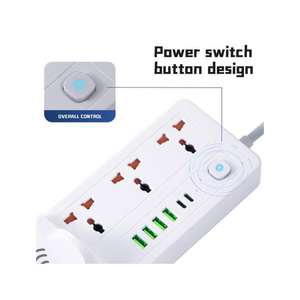 موزع طاقة متعدد الوظائف مع 3 مقابس كهربائية، 1 PD و5 مقابس يو اس بي