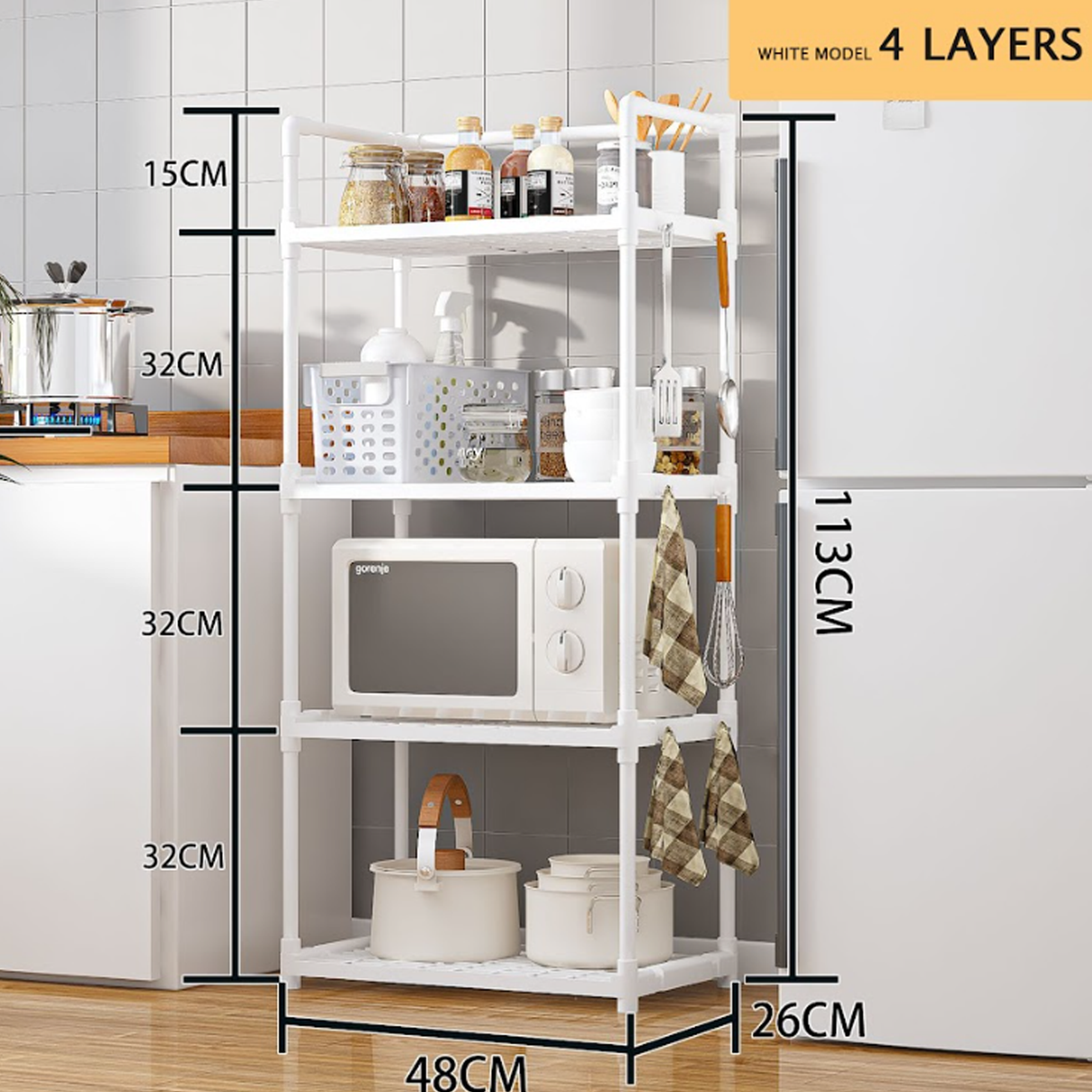 Multi-Functional Storage Rack for Kitchen, Bedroom, and Bathroom with Adjustable Shelves & Strong Load-Bearing Capacity