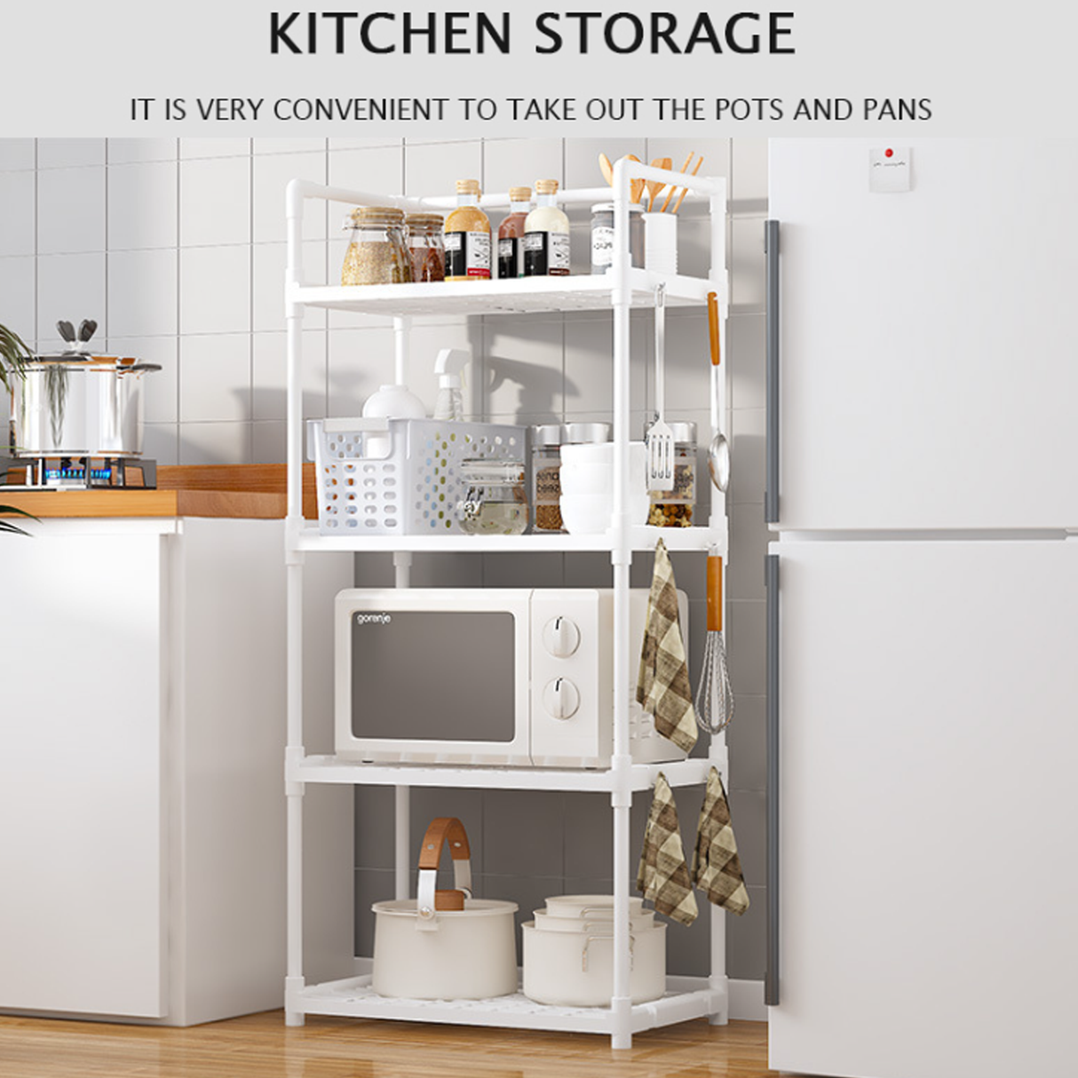 Multi-Functional Storage Rack for Kitchen, Bedroom, and Bathroom with Adjustable Shelves & Strong Load-Bearing Capacity