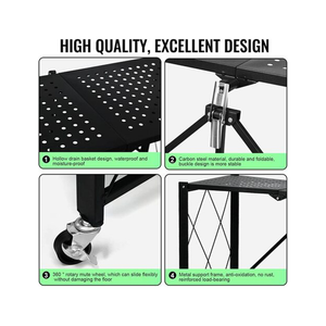 منظم رفوف معدني متعدد الطبقات قابل للطي مع عجلات - أسود