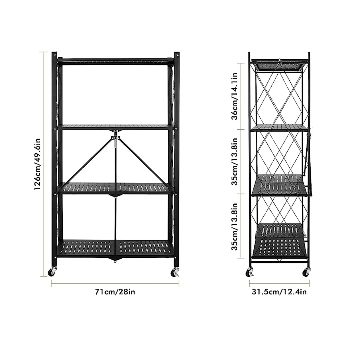 منظم رفوف معدني متعدد الطبقات قابل للطي مع عجلات - أسود