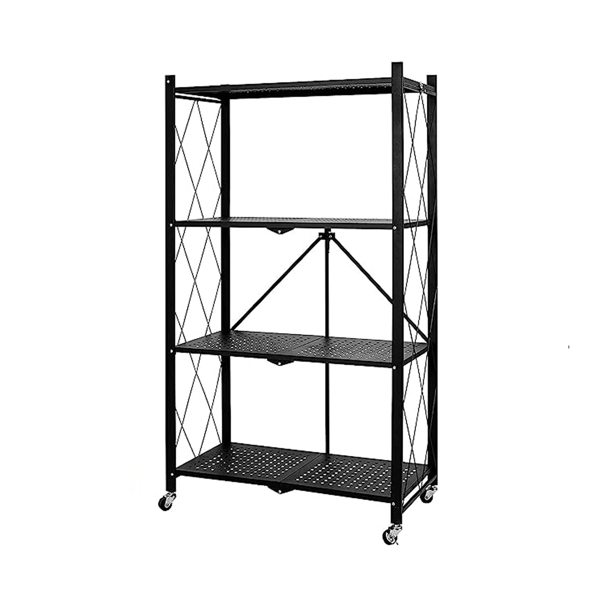 منظم رفوف معدني متعدد الطبقات قابل للطي مع عجلات - أسود