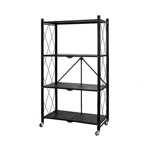 منظم رفوف معدني متعدد الطبقات قابل للطي مع عجلات - أسود