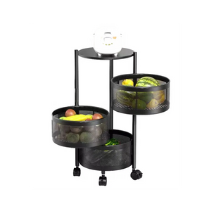 رف مطبخ معدني دائري متعدد الطبقات مع أرفف دوارة وعجلات - 3 طبقات