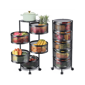 رف مطبخ معدني دائري متعدد الطبقات مع أرفف دوارة وعجلات - 5 طبقات