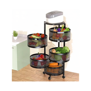 رف مطبخ معدني دائري متعدد الطبقات مع أرفف دوارة وعجلات - 5 طبقات