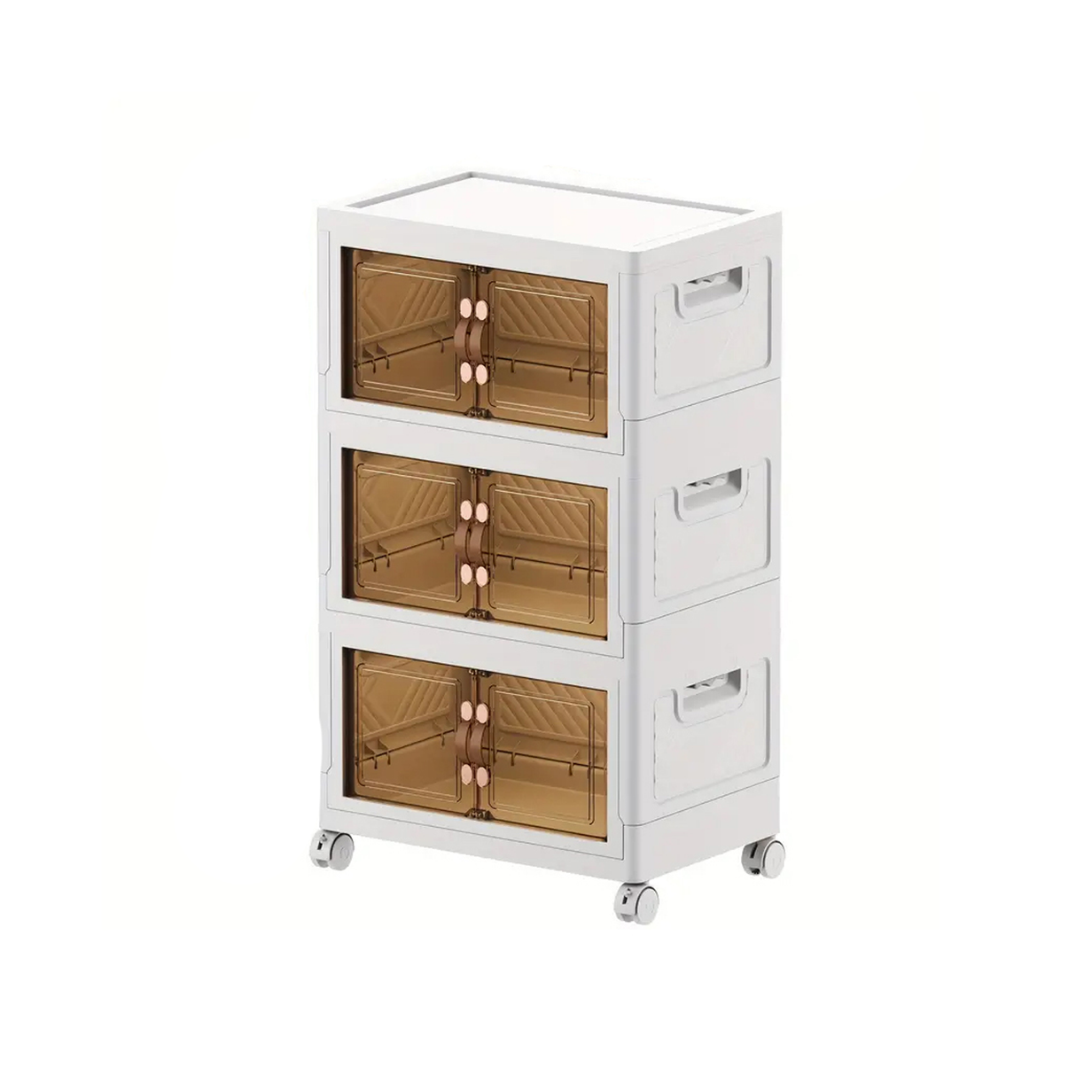 صندوق تخزين متعدد الأغراض متعدد الطبقات قابل للطي والتكديس للمنزل، غرفة النوم، المطبخ، والمرأب – 3 طبقات