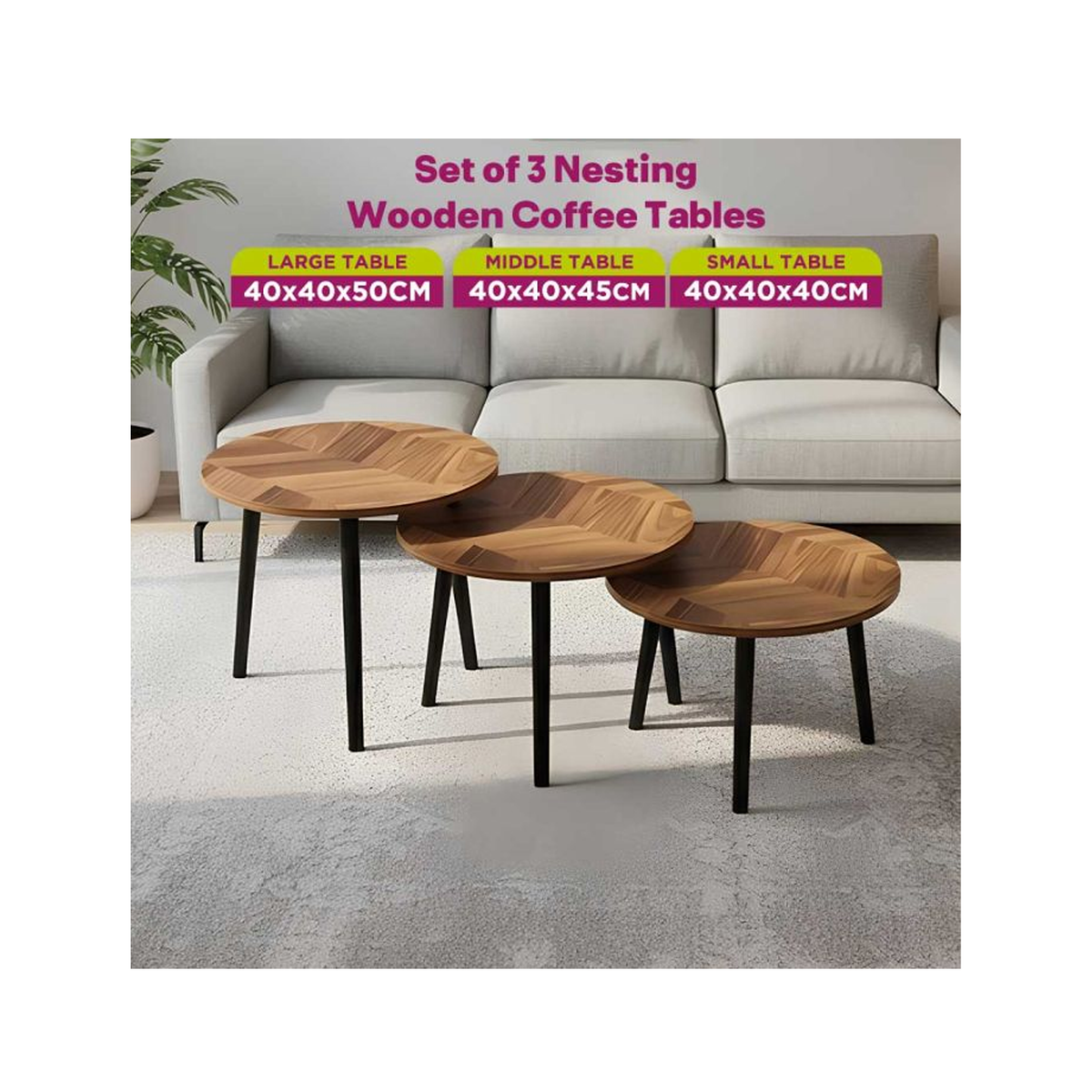 Nesting Wooden Coffee Tables - Set of 3
