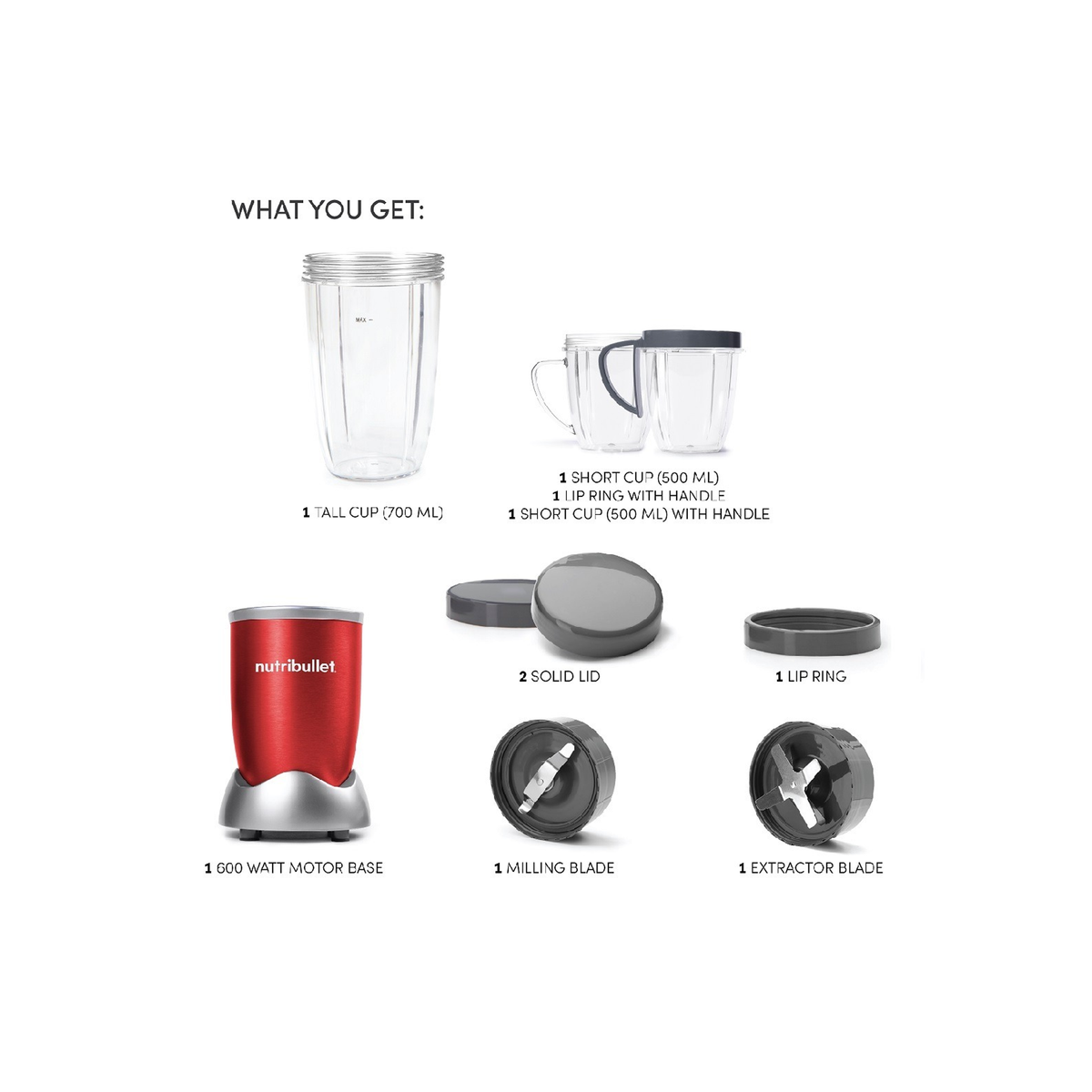 Nutribullet Blender 12pcs Set 600W - 700ml - Red - NBR-1212R