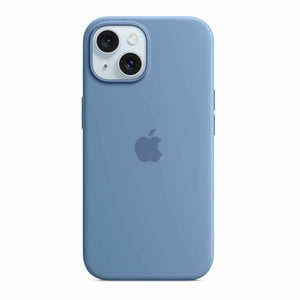 ابل ايفون 15 بلس كفر سيليكوني مع ماجسيف لون أزرق شتوي