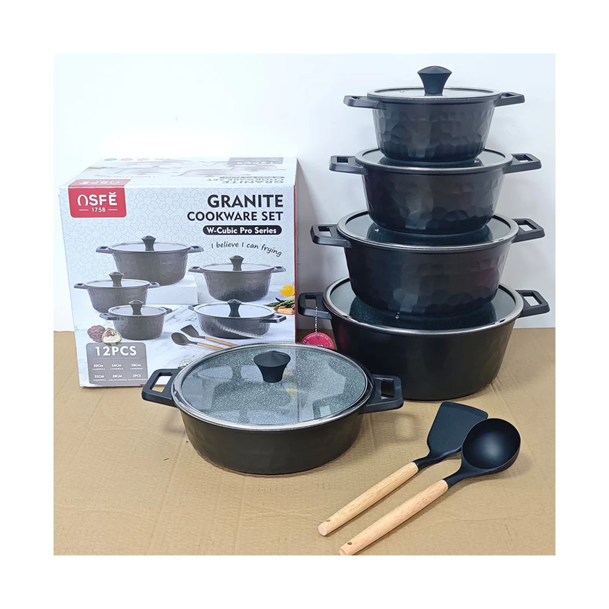 OSFE Granite Cookware Set 12 pcs - Black