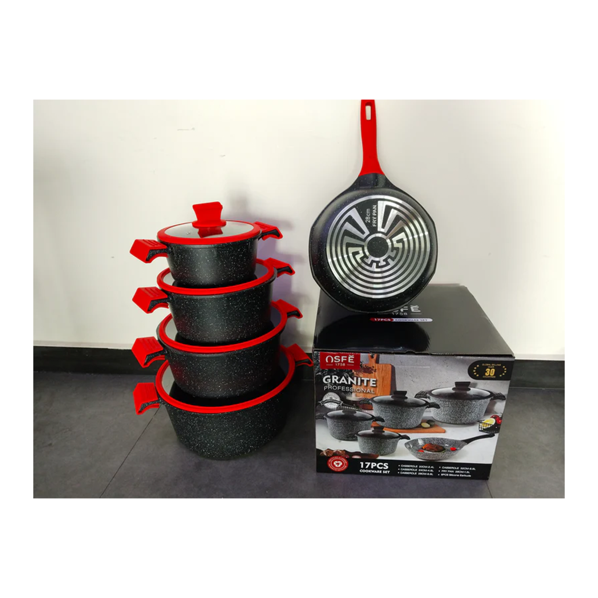 أو إس إف إي طقم أواني طهي رخامية UMC مكون من 17 قطعة – أسود