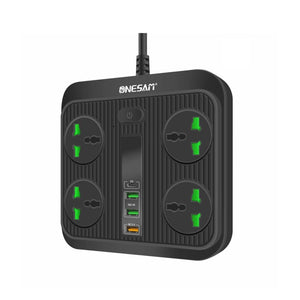 اونيسام OS-T90 شاحن مقبس الباور مزود بمخرج PD واحد + 3 مخارج يو اس بي و4 مقابس عالمية - قابس بريطاني - أسود
