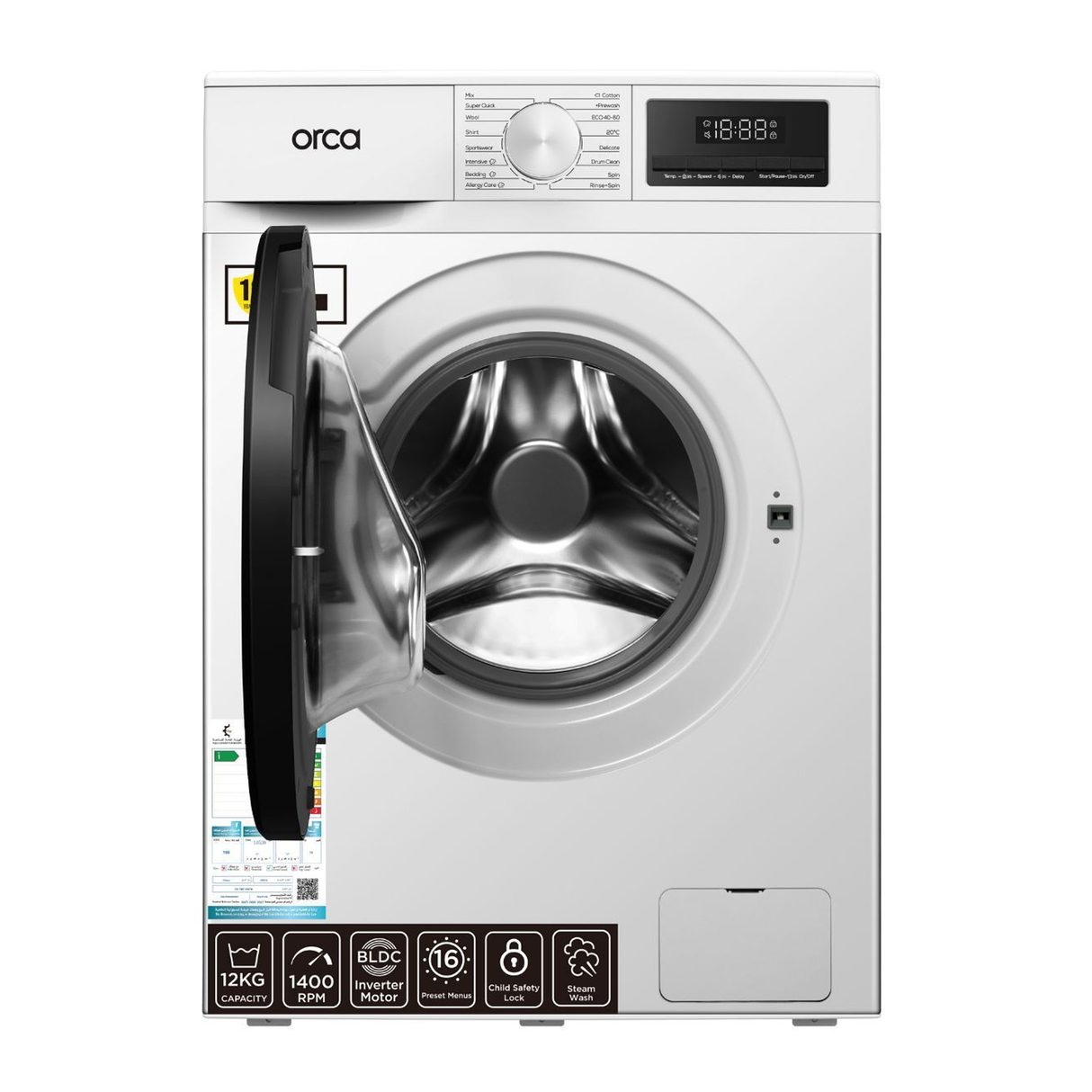 Orca Front Load Washing Machine 12KG 1400RPM BLDC - White