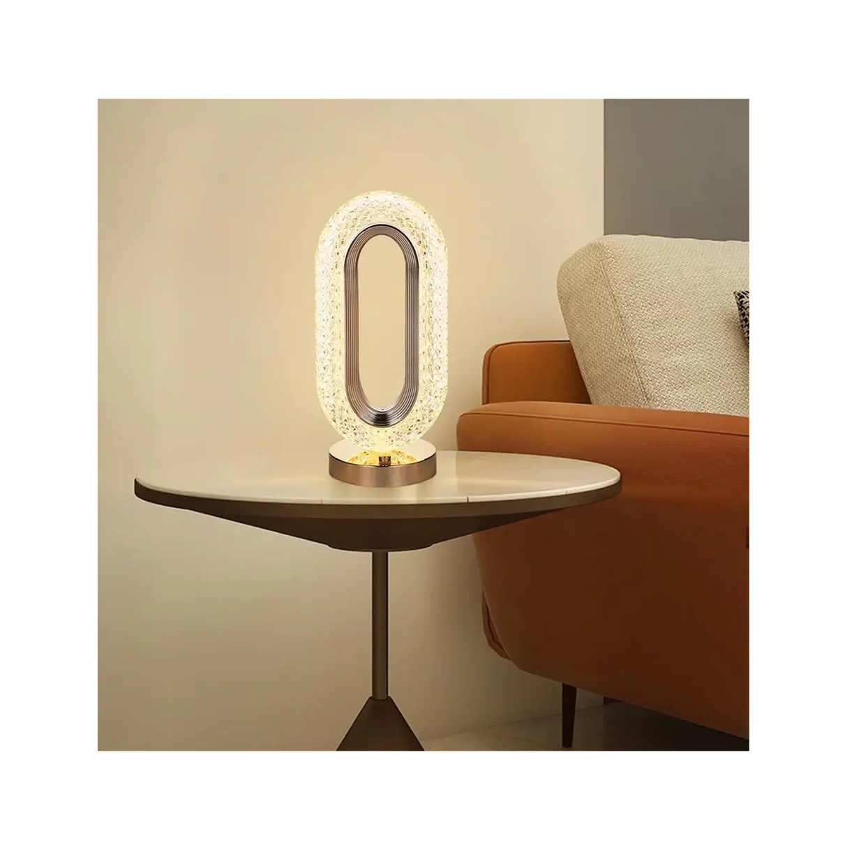 Oval Crystal Table Lamp With 3 Brightness Modes, Living Room Home Décor
