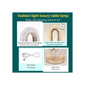 Oval Crystal Table Lamp With 3 Brightness Modes, Living Room Home Décor