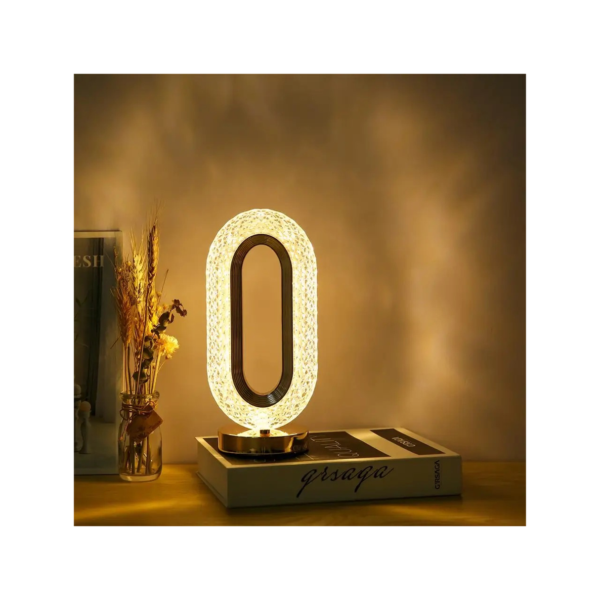 Oval Crystal Table Lamp With 3 Brightness Modes, Living Room Home Décor
